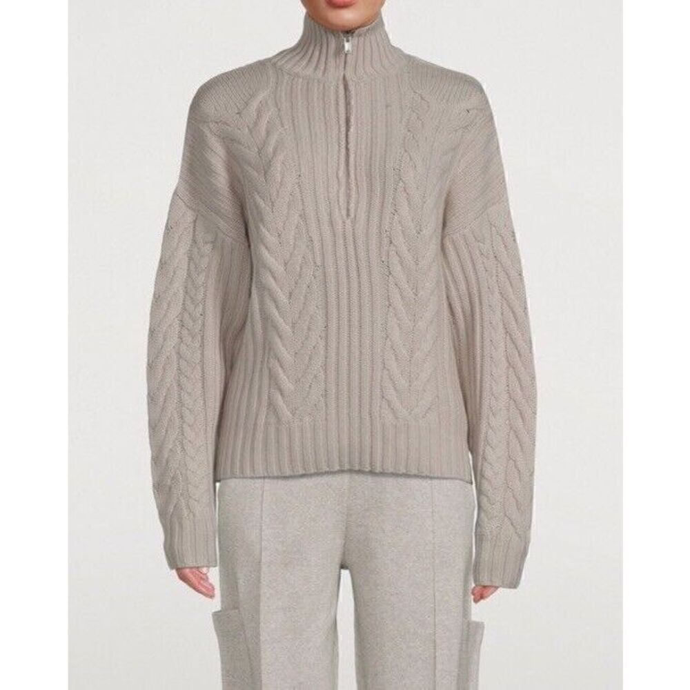 Naadam Womens Sweater Size M Wool Cashmere Open Back Turtleneck Half-Zip
